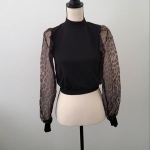 nasty gal sheer puff sleeve cropped top sz 0